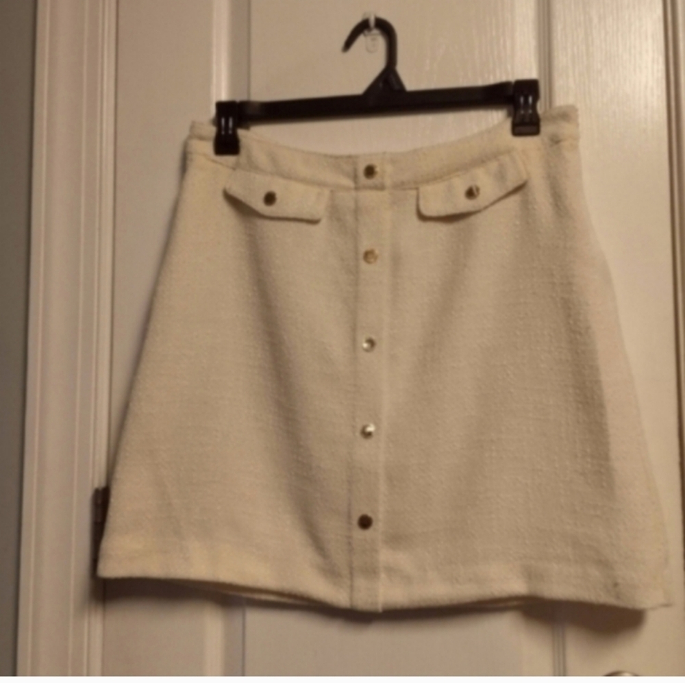 Elegant NWT Marc NY Cream Button-Front Tectured Mini Skirt 12. Career Office